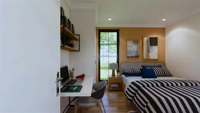 Maisonnette de luxe préfabriquée de 32 m² avec 2 chambres, bureau, construction légère en acier, ignifuge, terrasse avant, salon et cuisine