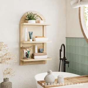 Wooden <b>Wall</b>-<b>Mounted</b> <b>Shelf</b> 3-Tier Arched Design For Books Plants Home Storage Organization - Product Image 3