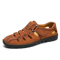 Sandales en cuir véritable pour hommes, fabriquées à la main en Chine, style rétro, décontractées, respirantes, pour l'été, à enfiler