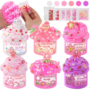 Venta al por mayor: Set de 6 Slimes Adorables (Rosa, Morado, Nube, Mantequilla, Cristal) en Vaso, Kits de Manualidades DIY, Rellenos para Bolsas de Fiesta para Niños - Product Image 1