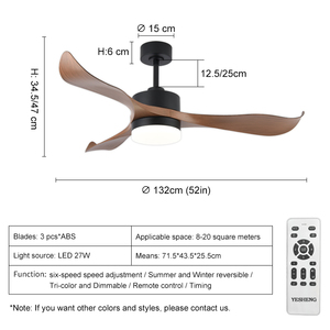 C006 hiện đại 3 lá LED quạt trần ánh sáng 52 inch quạt trần với ánh sáng và điều khiển từ xa ABS Blades quạt trần ánh sáng - Product Image 2