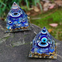 Résine mauvais œil pyramide yeux bleus naturel Lapis Lazuli pierre concassée énergie pyramide maison décoration de table