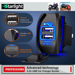 防水デュアル<span class=keywords><strong>USB</strong></span>充電器12V 24V 4.2A 2ポートLEDライト付きロッカースタイルスイッチゴルフカート用トラックマリン - Product Image 3