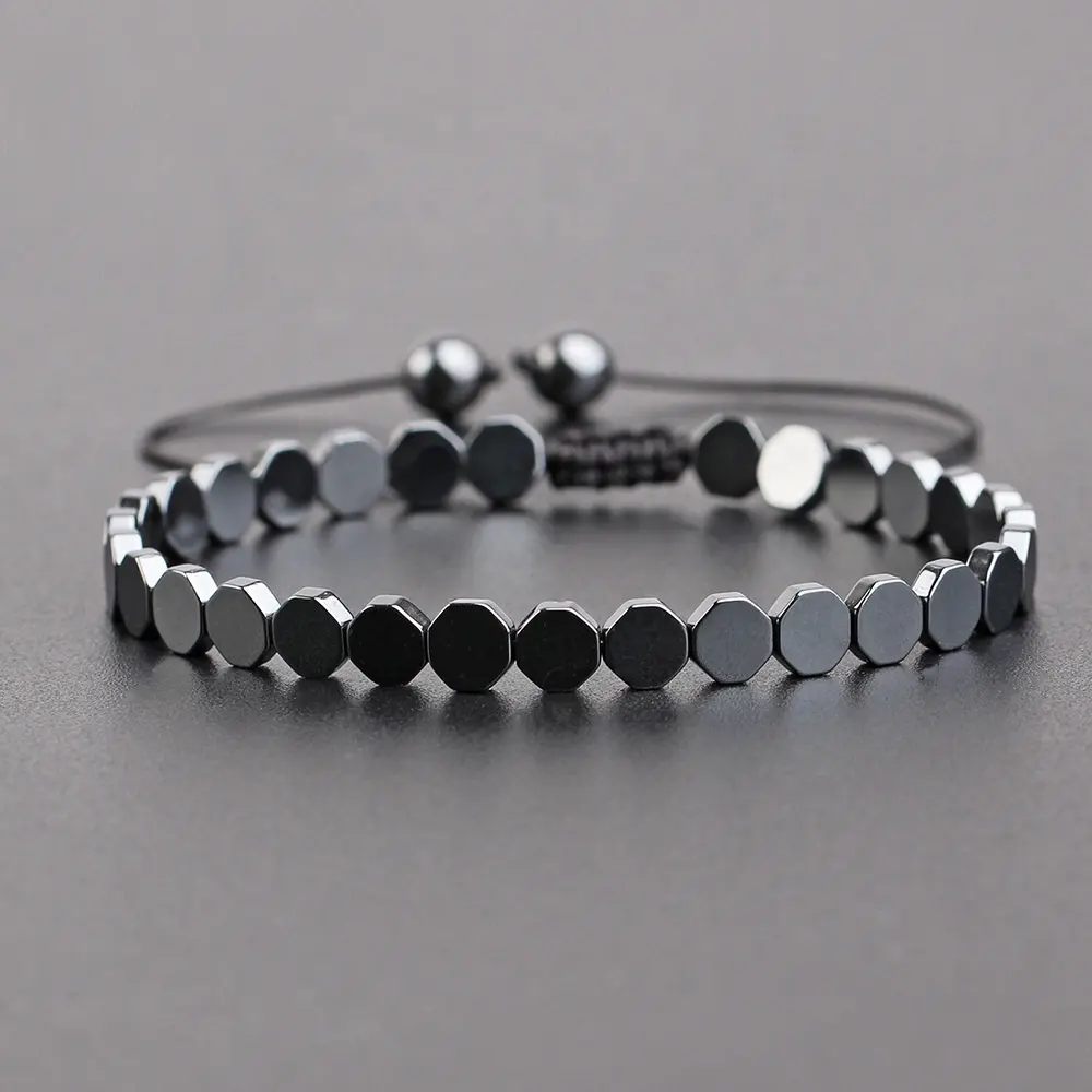 creative love Black gallstone hand-woven bracelet simple cool personality bracelet pour homme en acier inoxydable 2024