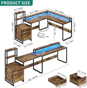 Supporto per <span class=keywords><strong>stampante</strong></span> Monitor marrone rustico a forma di L scrivania reversibile tavolo per Computer con cassetti angolo scrivania - Product Image 3