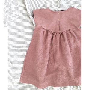 Vestido de lino para bebés, <span class=keywords><strong>pijama</strong></span> de estilo sencillo con volantes, lavado a la piedra, 100% puro - Product Image 3