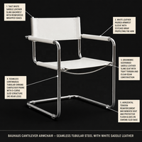 Chaise Bauhaus, chaise de bureau design, chaise de loisirs, chaise de salle à manger mi-siècle, chaise nordique en acier inoxydable, cuir de selle, mobilier pour la maison