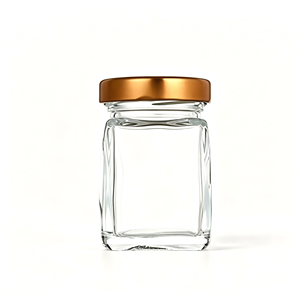 Botol Madu Kaca Bening Persegi 100ml dengan Tutup Emas, Kosong, Grade Makanan, untuk Kemasan Madu, Selai, Kue, Salad, Logo YM Custom - Product Image 6