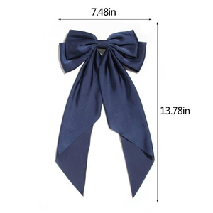Grandes pinces à cheveux en alliage avec nœuds en satin et longues queues, nœuds en ruban soyeux de luxe, accessoires capillaires esthétiques pour filles, enfants et femmes, style boutique - Product Image 4
