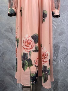 Noeud papillon élégant robe longue 2025 été bohème plage dame doux fleuri vert feuilles imprimer à manches longues rose <span class=keywords><strong>Maxi</strong></span> robe grande taille - Product Image 6