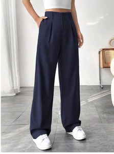 Re Mcgreen Star elegante colore puro drappeggiato <span class=keywords><strong>pantaloni</strong></span> <span class=keywords><strong>larghi</strong></span> per donna <span class=keywords><strong>pantaloni</strong></span> lunghi a vita alta Business Casual ampia Fit - Product Image 4