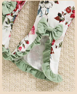 Abbigliamento Estivo per Bambina, Set <span class=keywords><strong>2</strong></span> Pezzi in Morbido Cotone con Maglietta con Scritta e Pantaloni Lunghi con Stampa Floreale, Maniche a Volant - Product Image 4