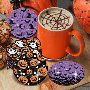 Juego de 8 Posavasos con Diseño de Leopardo y Diamantes de Imitación para <span class=keywords><strong>Halloween</strong></span>, Multicolor, con Motivos de <span class=keywords><strong>Araña</strong></span>, Murciélago, Calabaza y Calavera - Product Image 3