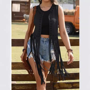 <span class=keywords><strong>Gilet</strong></span> <span class=keywords><strong>long</strong></span> vintage hippie européen et américain pour <span class=keywords><strong>femme</strong></span>, sans manches, à œillets et franges, en suède et peluche, modèle 120 - Product Image 4