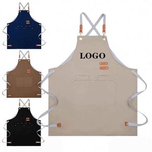 ผ้ากันเปื้อนเชฟแบบไขว้หลัง QC Custom Logo ผ้าแคนวาสฝ้ายทันสมัย ยั่งยืน 3 กระเป๋า สำหรับร้านอาหาร บาร์ คาเฟ่ ชุดยูนิฟอร์ม - Product Image 1