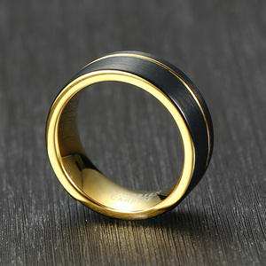 Vintage Double Color Black 18k <strong>Gold</strong> Plated Tungsten Carbide Inlay Trendy <strong>Toe</strong> <strong>Ring</strong> Bulk Men's Chunky Engagement <strong>Rings</strong> for Couples - Product Image 3