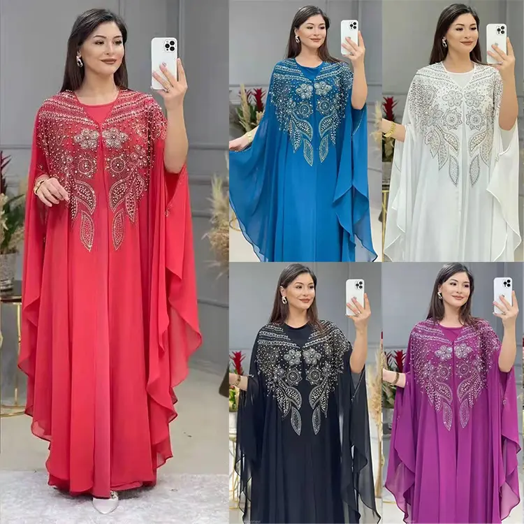 Factory Muslim Robe Plus Size Women's Clothing Crystal Long Chiffon Islamic Women Dress