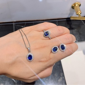 Wholesale Blue Glass Zircon Minimalist <b>Necklace</b> Earrings Ring Set Eco-friendly Copper Personalized Jewelry Set for Custom Gifts - Product Image 2