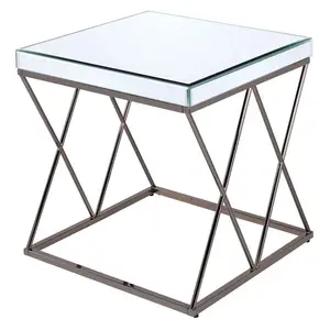 Mesas de centro redondas em aço inoxidável para sala de estar, mesa de centro redonda de design moderno, cor prata