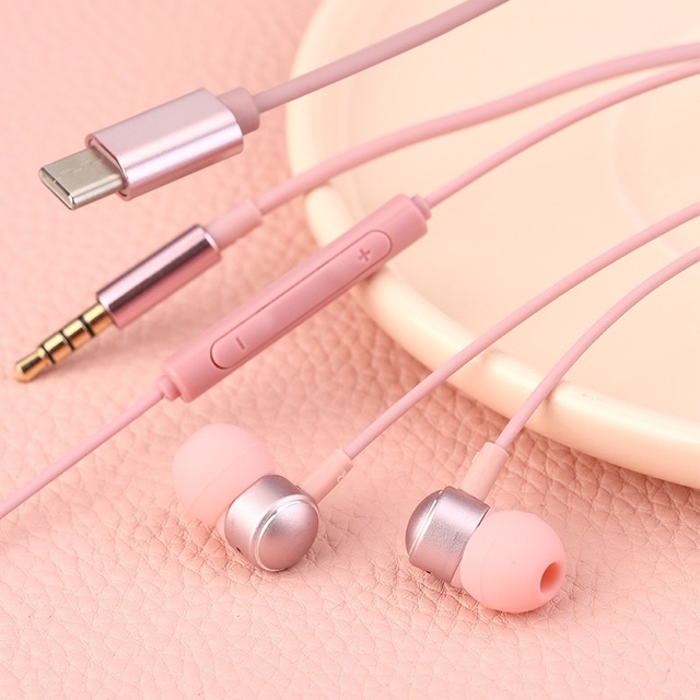 Wired Headphones Type c Metal In-ear Sleep Computer Game Mobile Phone Children's Cord 3.5mm Microphone Karaoke