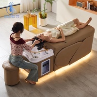 Multifunktionales Salon-Haarwaschbett mit Aufbewahrung, Liegefunktion, Kopfmassage und LED-Beleuchtung