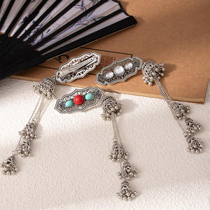 Nouvelle Pince à Cheveux en Alliage de Zinc HTJT, Style Ethnique Chinois, avec Pendentif Clochette Turquoise, pour Femme, Rétro, Haut de Gamme, Luxe Léger - Product Image 5