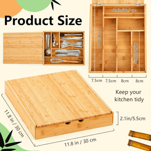 Bamboo Tableware <b>Storage</b> <b>Box</b> Rectangular 45L Eco-Friendly Drawer Organizer For <b>Kitchen</b> Bedroom Silverware Tray Knife Holder - Product Image 3
