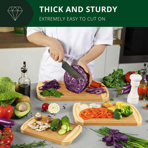 Mini lớn khắc nhà bếp số lượng lớn tre bambu thớt đặt gỗ thớt khối 3 trong 1 với nước trái cây rãnh - Product Image 4