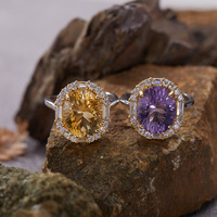 Bague en argent sterling S925 haut de gamme avec pierres précieuses naturelles citrine et améthyste, design de niche, grande taille de carat, pour femme, à porter sur l'index