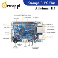 Carte de développement Orange Pi PC Plus Allwinner H3 Quad Core 1 Go DDR3 8 Go EMMC WiFi 4K - Compatible Ubuntu Debian Open Source