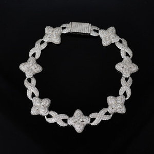 Bracciale Hipster Bestseller, Argento S925, Design a <span class=keywords><strong>Quadrifoglio</strong></span>, Catena Cubana, Unisex, Bracciale in Moissanite, Regalo Perfetto - Product Image 1
