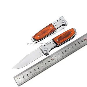 Wholesale Wooden Handle Folding Pocket Knife LED Outdoor Knife