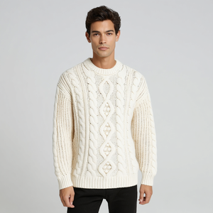 A/W 2026 Suéter de punto de cable <span class=keywords><strong>Aran</strong></span> grueso clásico para hombre al por mayor en <span class=keywords><strong>lana</strong></span> <span class=keywords><strong>merino</strong></span> 100% - Product Image 1