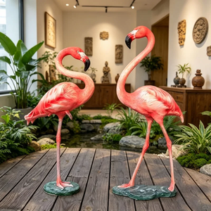 Ensemble de sculptures de flamants roses en fibre de verre en gros, plusieurs tailles, statues d'oiseaux roses en résine, sculpture d'animaux d'extérieur étanche pour aménagement paysager - Product Image 2