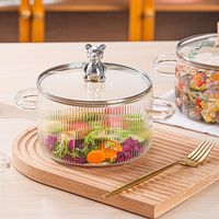 Marmite en Verre Borosilicate Épais de Haute Qualité, Pot à Soupe Domestique avec Double Anses et Couvercle en Verre Motif Petit Ours