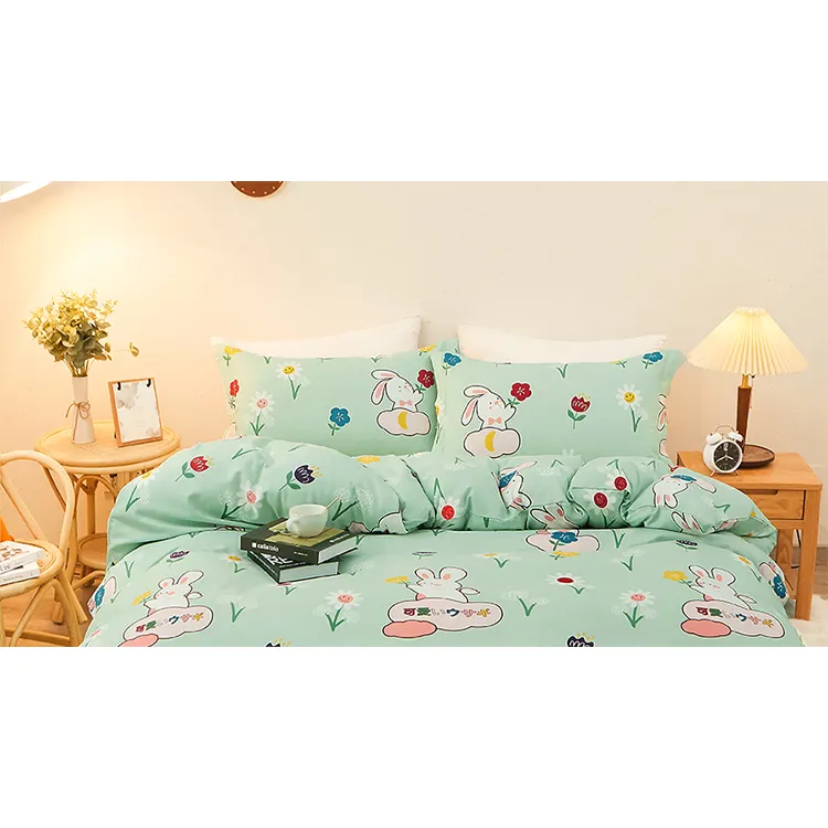 Juego de cama con estampado de personajes de conejo para niños, ropa de cama individual, exquisita