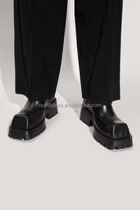 Zapatos de vestir Derby de cuero de pantorrilla con punta cuadrada exagerada de alta calidad para hombre, zapatos Derby de botas de rinoceronte negro - Product Image 5