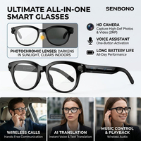 Lunettes intelligentes polarisées SENBONO M89 avec double caméra 2MP, étanches IPX5, verres photochromiques, enregistrement vidéo HD, batterie 290mAh, IA