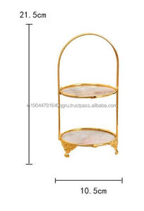 Hotel y decoración del hogar hecho a mano decorativo 2 niveles soporte de pastel de Metal con mármol blanco superior Soporte de servidor de pastel de boda - Product Image 5