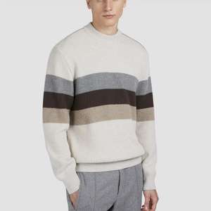 Suéter Masculino com Listras em Tons Neutros, Pulôver de Gola Redonda com Listras Horizontais para Looks Modernos - Product Image 1