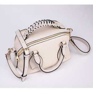 Design Fashion Selling Quality White <span class=keywords><strong>Colorland</strong></span> Hard Grain Italian Leather Women Bag With Weave Main Two Pocket Handbags - Product Image 2
