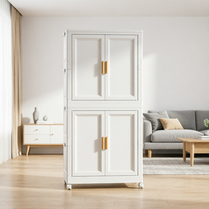 Armoire de rangement pliable à 2 niveaux blanche pour salon, avec roulettes, en plastique, pour livres et vêtements, également utilisable comme armoire de cuisine - Product Image 5
