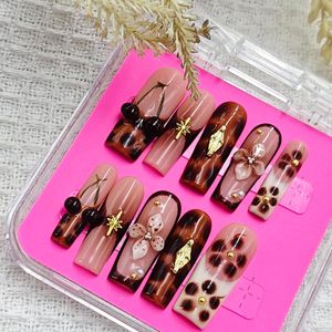 10 Uds Color caramelo Aurora Moon Star <span class=keywords><strong>diseños</strong></span> cubierta completa ataúd acrílico <span class=keywords><strong>uñas</strong></span> postizas Ballet <span class=keywords><strong>uñas</strong></span> largas <span class=keywords><strong>de</strong></span> prensa para aplicación en los dedos - Product Image 4