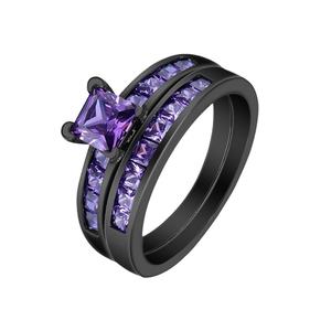 Bague en argent antique noir et or Silverwill pavée de pierres CZ violettes, bijoux élégants pour les amoureux - Product Image 1