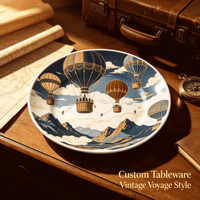 Service de Table Personnalisable en Porcelaine Style Voyage Moderne Vintage, Vaisselle en Porcelaine Fine, Ensemble de Vaisselle en Céramique Personnalisable