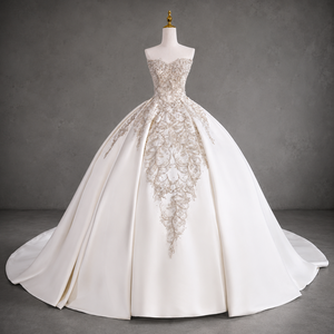 Vestido de Novia de Gala, Sin Tirantes, Escote Corazón, Corsé con Cristales, Estilo Barroco, Satén en Cascada, Tallas Grandes, Princesa, Personalizado, Venta al Por Mayor - Product Image 2