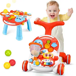 赤ちゃんの初期教育プラスチック幼児ハンドプッシュアクティビティウォーカーミュージカルステアリングホイールウォーカーおもちゃ幼児の子供のためのおもちゃ