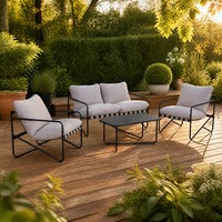 Modernes 4-teiliges Outdoor-Lounge-Set mit Metallrahmen, Zweisitzer, Zwei Sessel, Couchtisch und Gartensofa