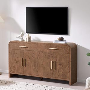 <span class=keywords><strong>Buffet</strong></span> moderne incurvé de 59 pouces, armoire de rangement avec tiroirs et étagères réglables, table console en <span class=keywords><strong>bois</strong></span> certifiée FSC pour la maison - Product Image 6