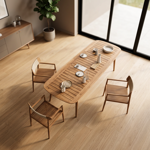 Natural Honey Teak Wood Dining <b>Set</b> Modern Slatted Patio Table with Armchairs - Product Image 3